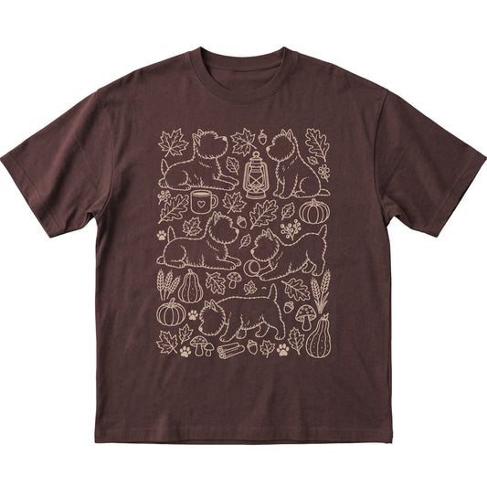 Dark Chocolate Westie Fall Leaves shirt laid flat