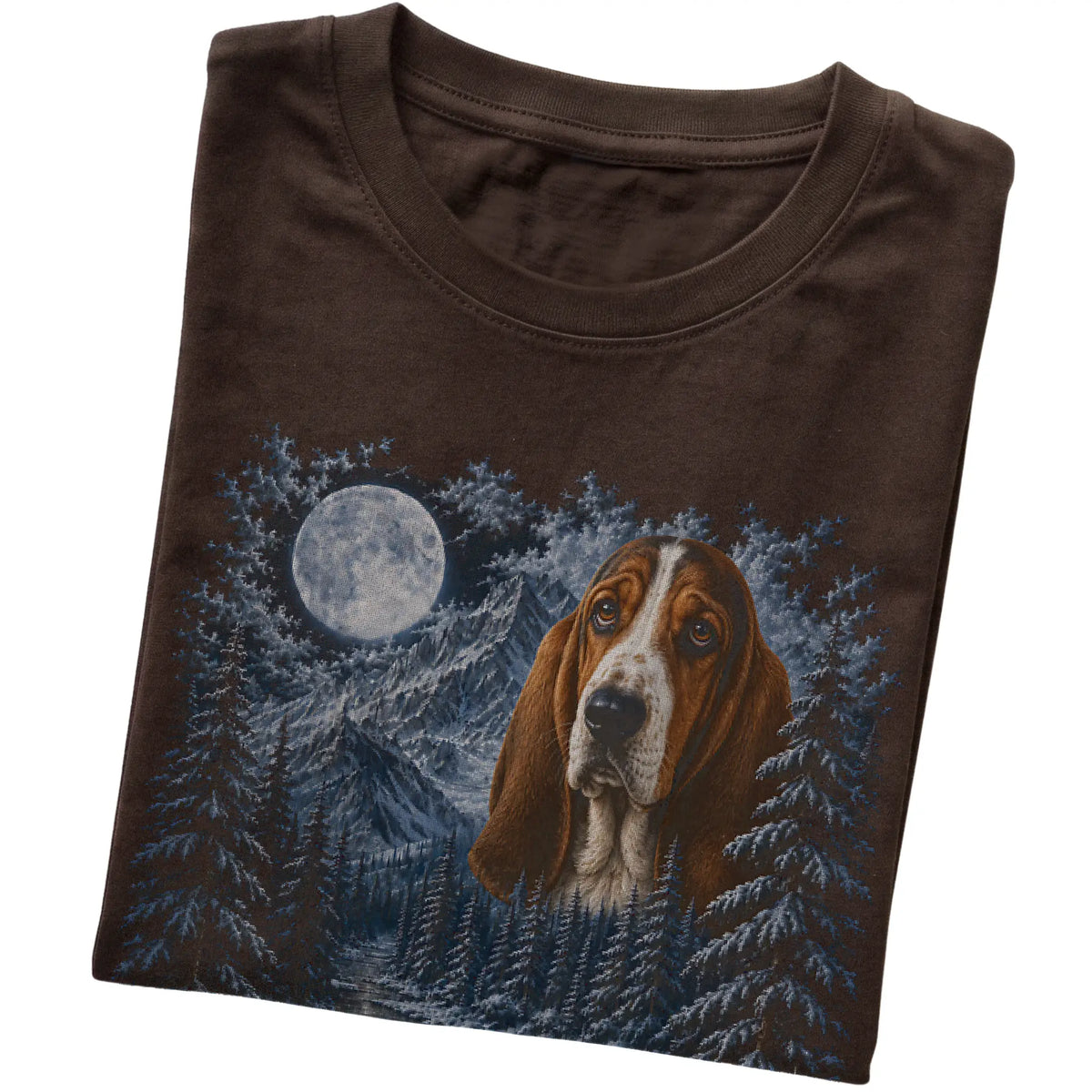 Basset Hound Forest Moon T-Shirt in Dark Chocolate