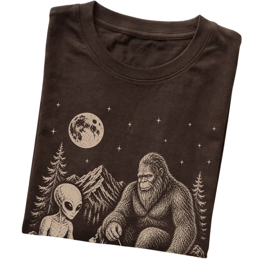 Dark Chocolate Beagle Camping with Bigfoot and Alien folded detail view
