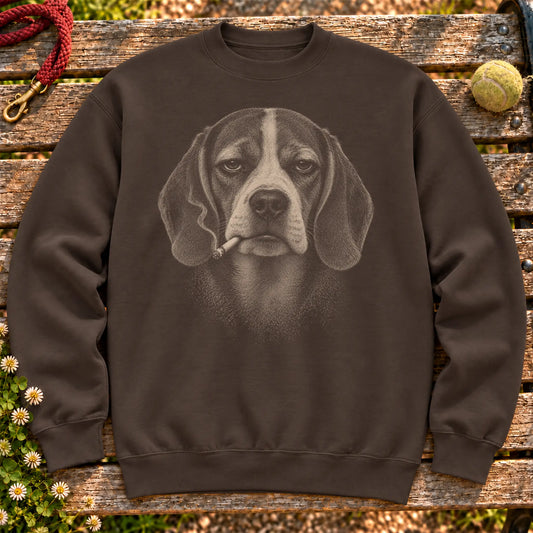Beagle smoking design on a Dark Chocolate sweatshirt