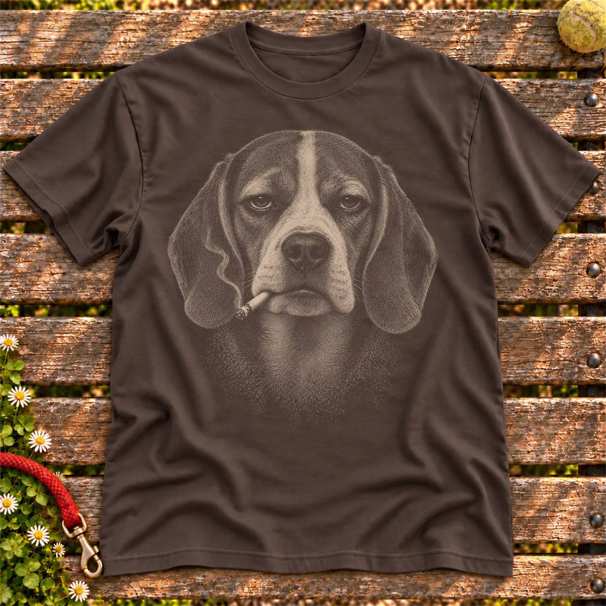 Beagle smoking design on a Dark Chocolate t-shirt