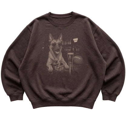 Dark Chocolate Beer and Football Belgian Malinois sweatshirt, laid flat