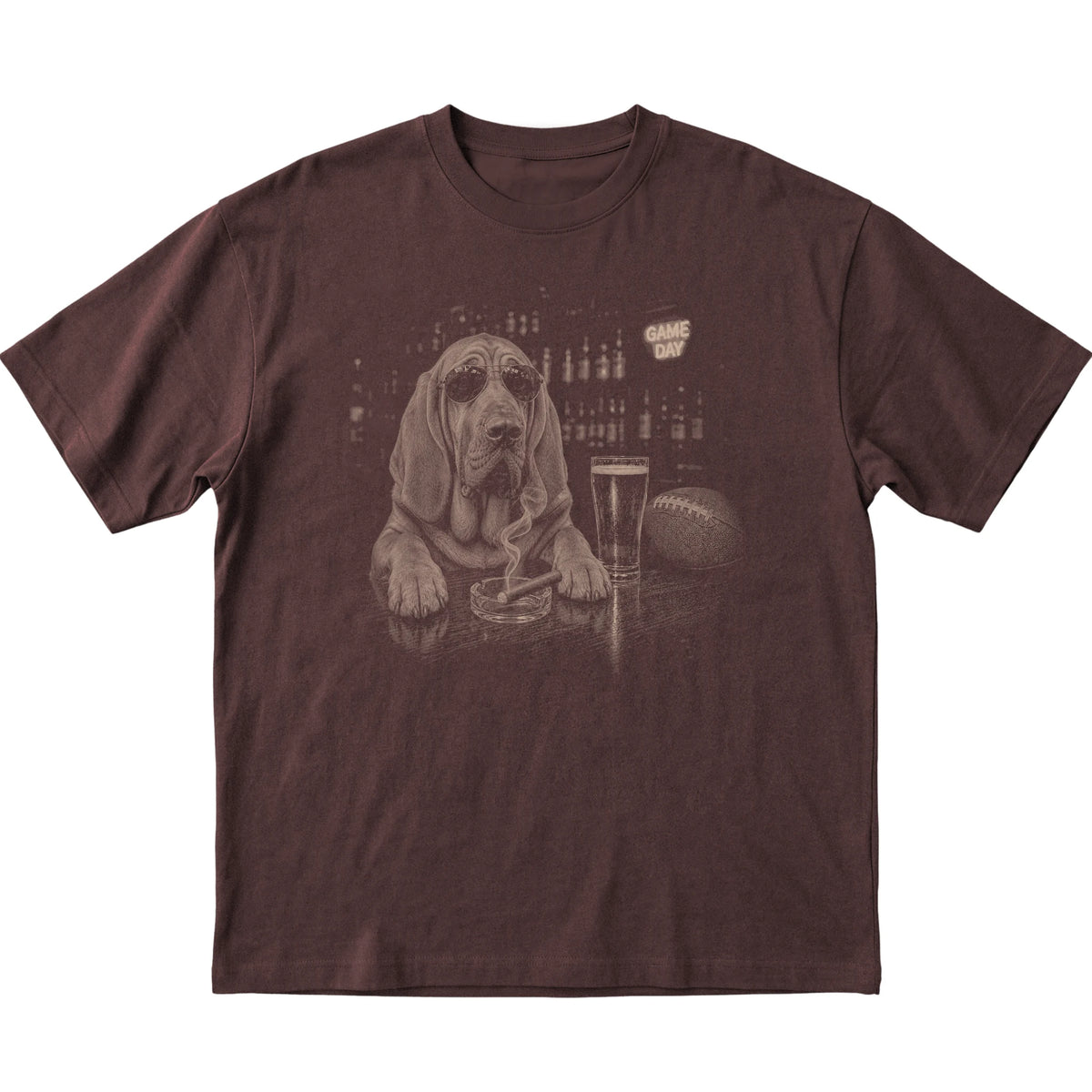 Dark Chocolate Beer and Football Bloodhound T-shirt, laid flat