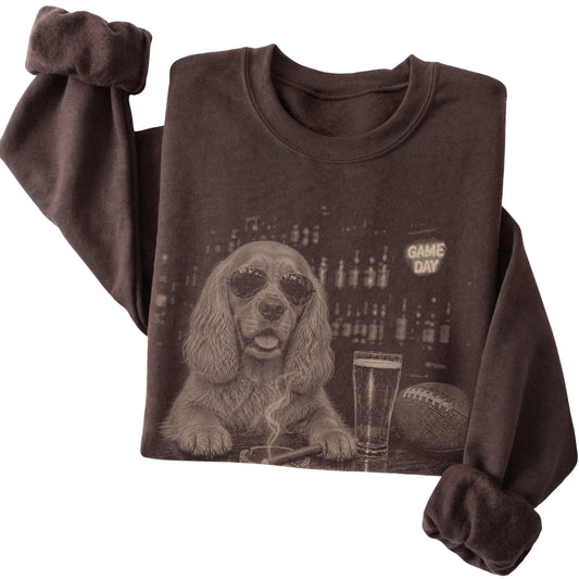 Dark Chocolate Beer and Football Cocker Spaniel sweatshirt, folded