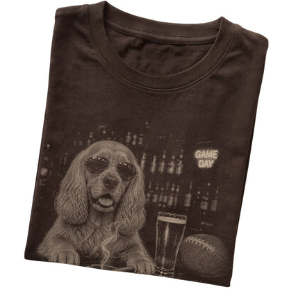 Dark Chocolate Beer and Football Cocker Spaniel T-shirt, folded