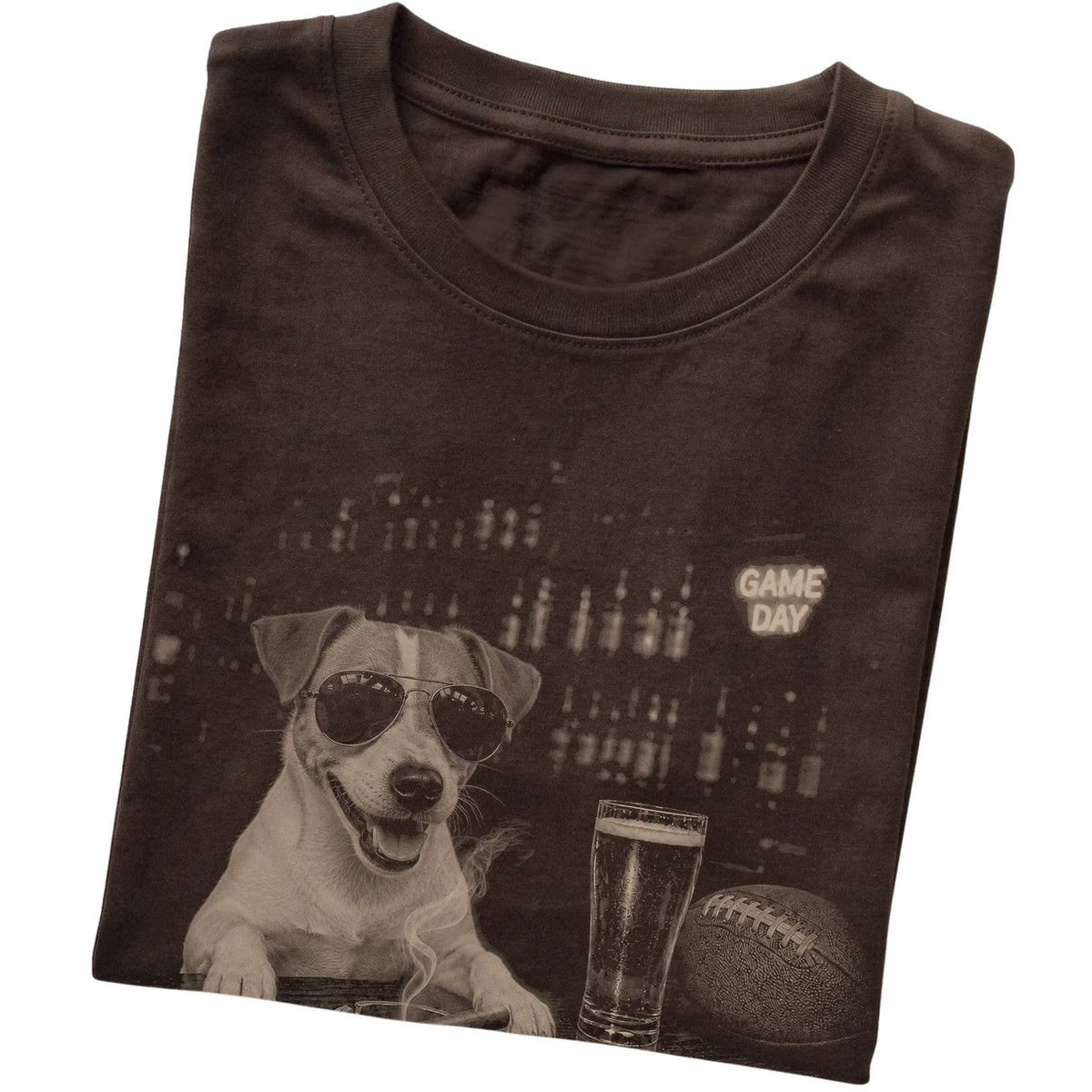 Dark Chocolate Beer and Football Jack Russell T-shirt, folded
