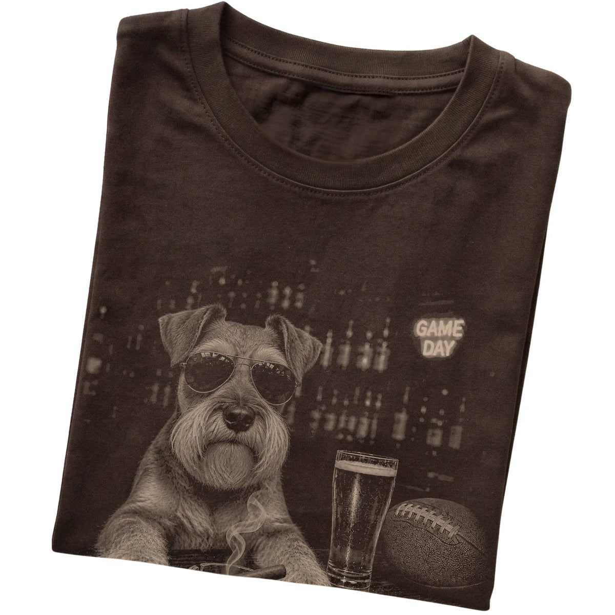 Dark Chocolate Beer and Football Schnauzer T-shirt, folded