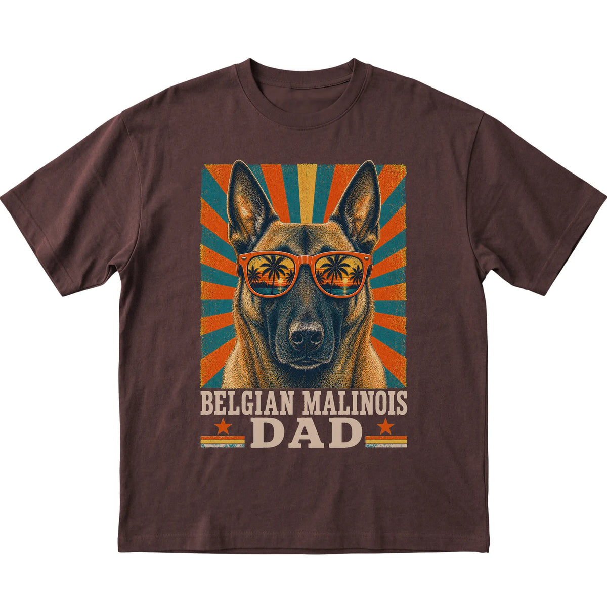 Retro Belgian Malinois Dad design on a Dark Chocolate softstyle T-shirt