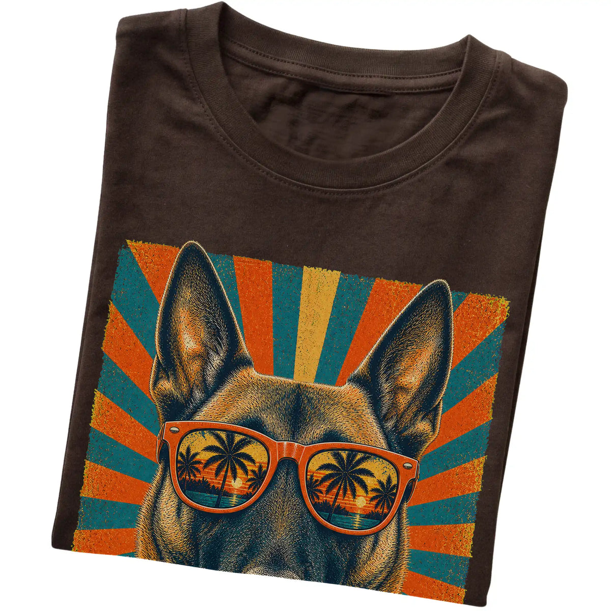 Folded Dark Chocolate softstyle T-shirt with a Retro Belgian Malinois Dad design