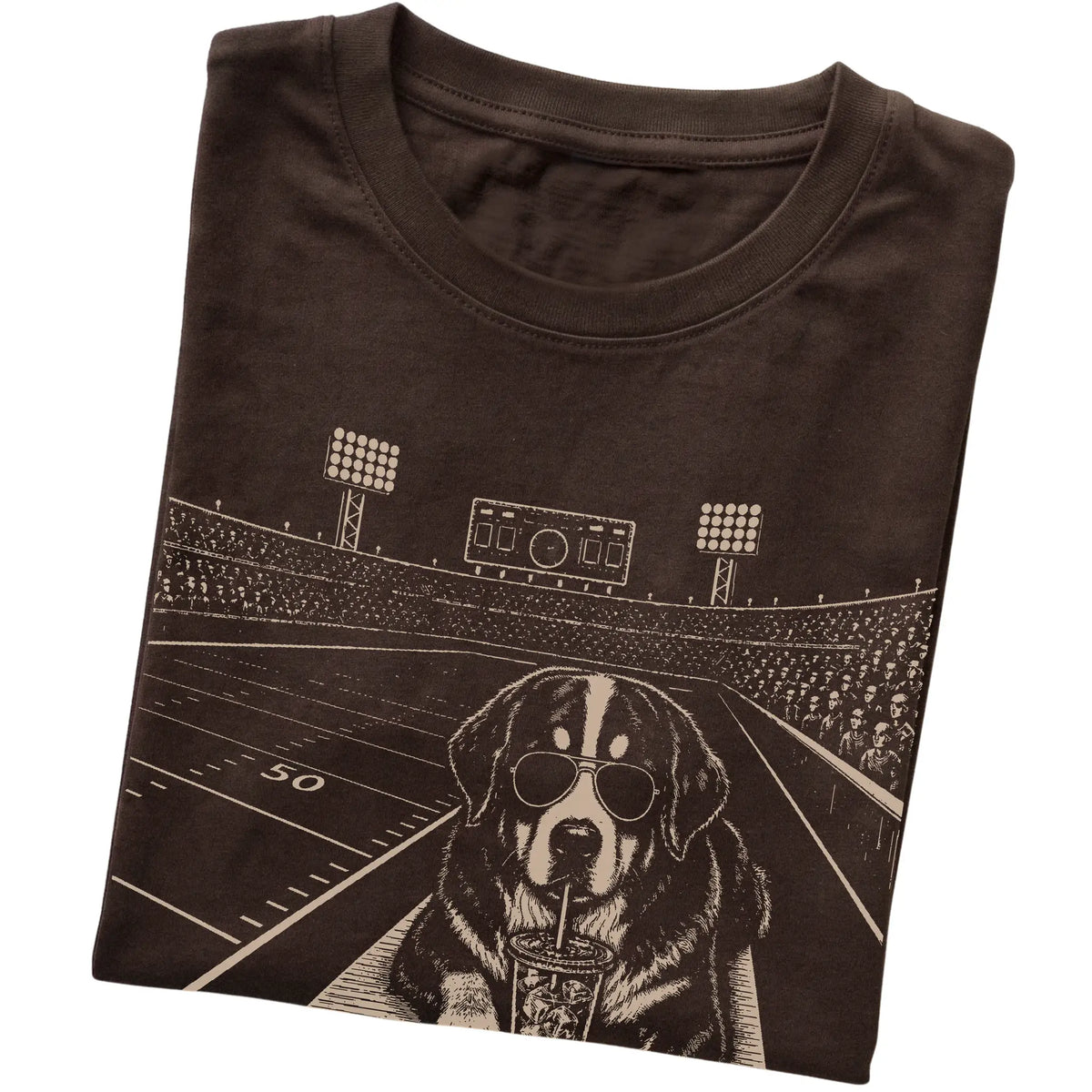 Dark Chocolate Bernese Mountain Dog Football Tailgate T-shirt, folded