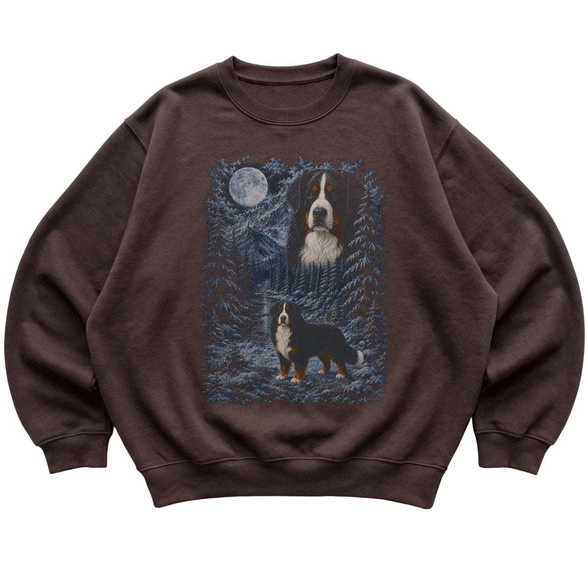 Bernese Mountain Dog Forest Moon Sweatshirt in Dark Chocolate