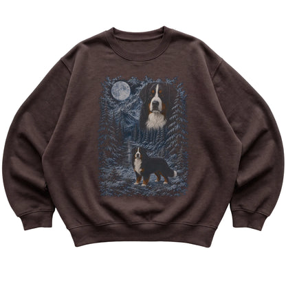 Bernese Mountain Dog Forest Moon Sweatshirt in Dark Chocolate