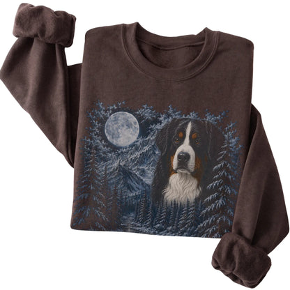 Bernese Mountain Dog Forest Moon Sweatshirt in Dark Chocolate