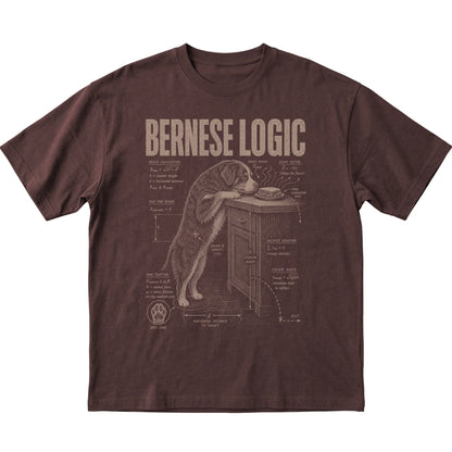 Dark Chocolate Bernese Mountain Dog Logic T-Shirt laid flat