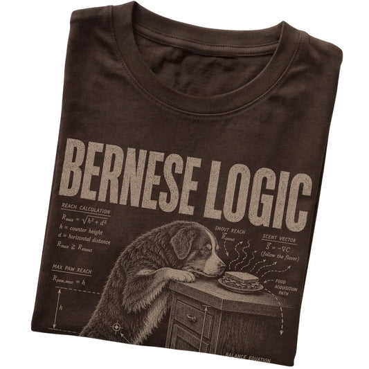 Dark Chocolate Bernese Mountain Dog Logic T-Shirt folded detail