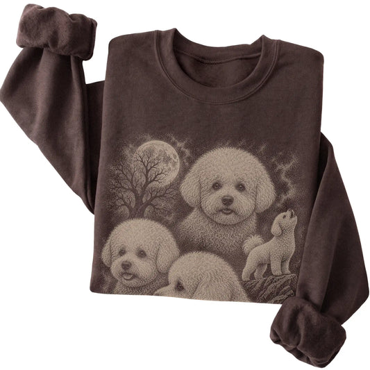 Bichon Frise 90s Moon Sweatshirt in Dark Chocolate — folded detail