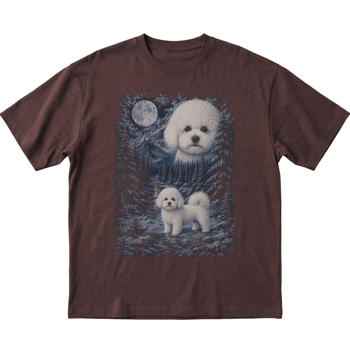 Bichon Frise Forest Moon T-Shirt in Dark Chocolate