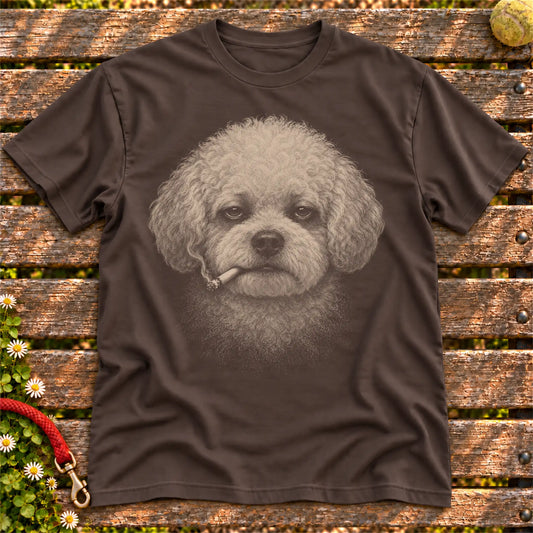Bichon Frise smoking design on a Dark Chocolate t-shirt