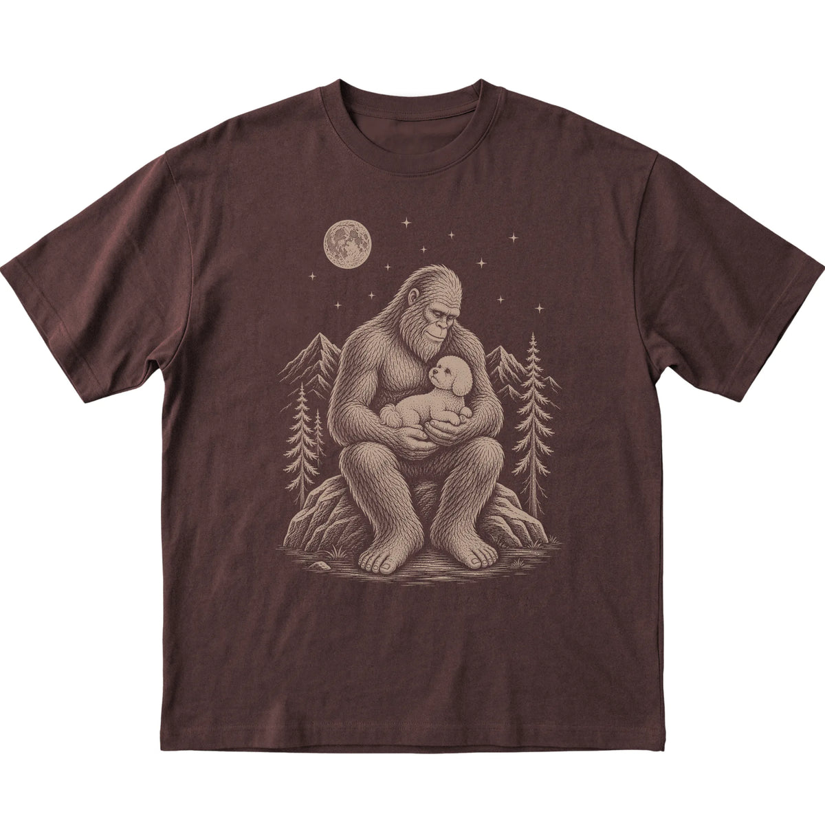 Bigfoot and Bichon Frise T-Shirt in Dark Chocolate