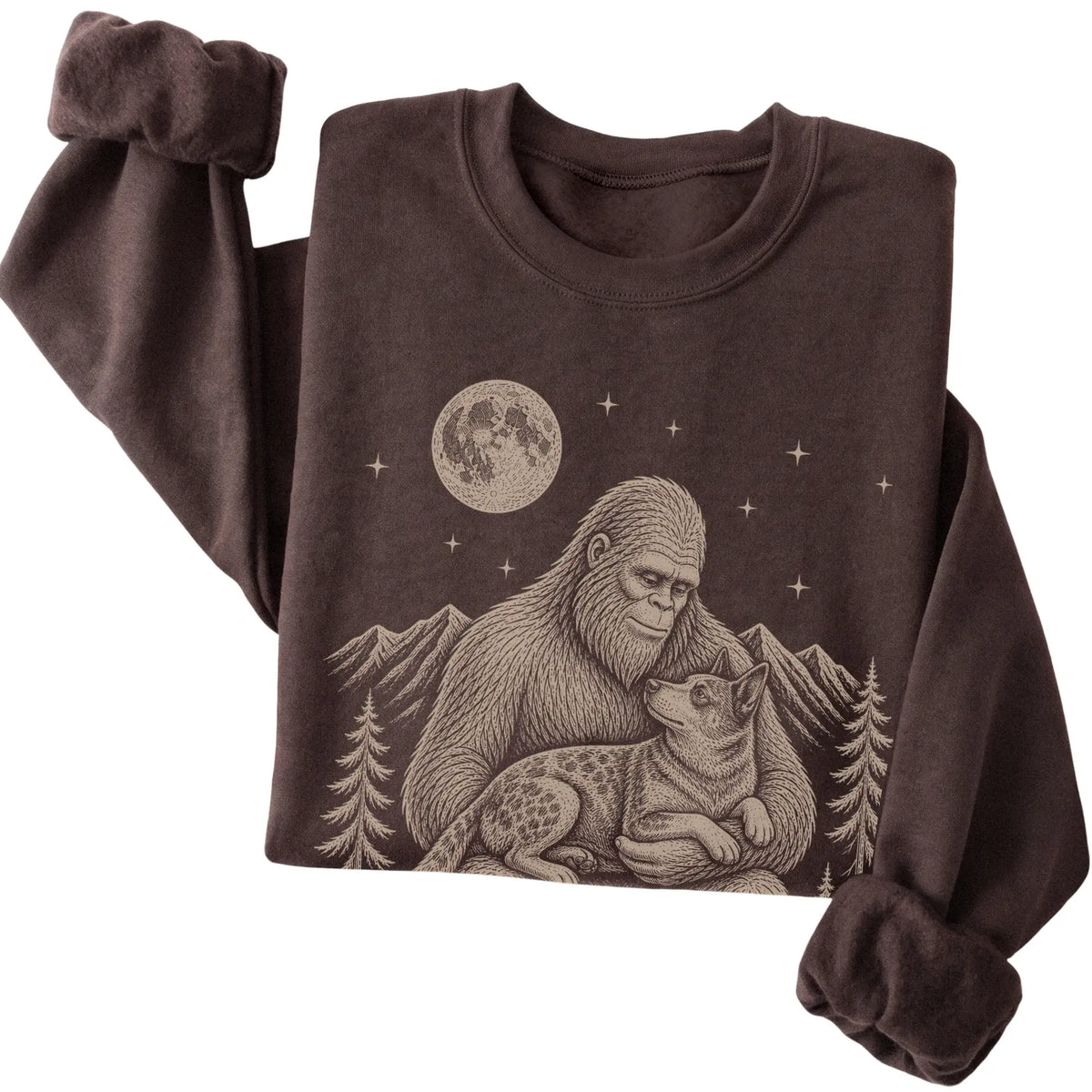 Folded Bigfoot and Blue Heeler Sweatshirt in Dark Chocolate