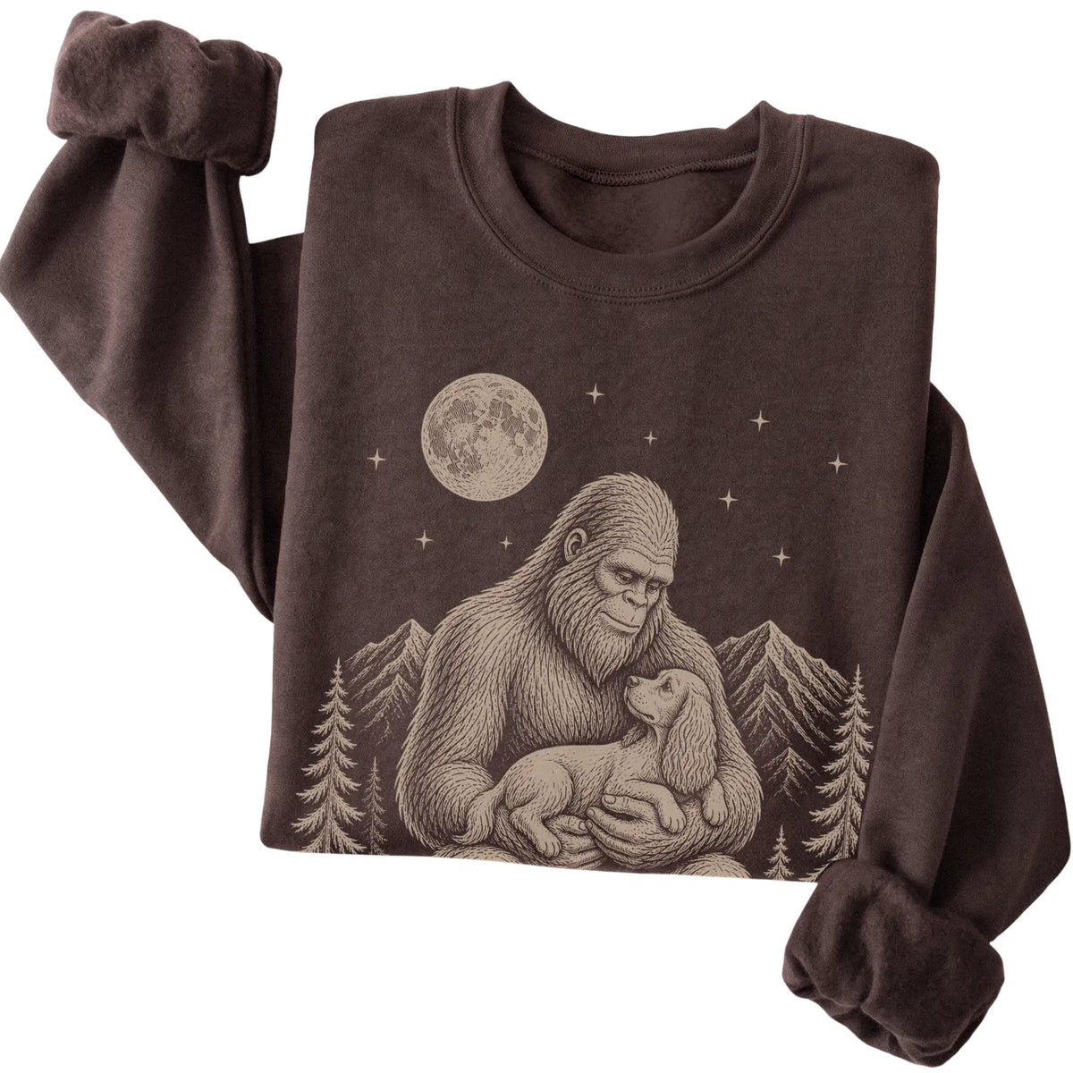 Folded Bigfoot and Cocker Spaniel Sweatshirt in Dark Chocolate