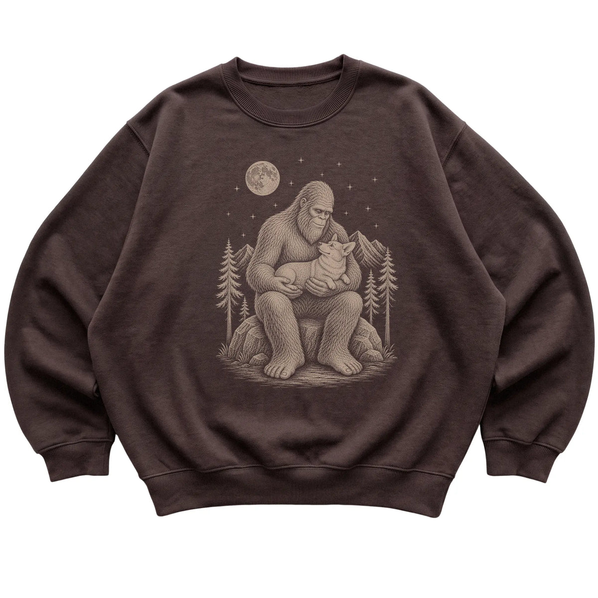 Bigfoot and Corgi Sweatshirt in Dark Chocolate