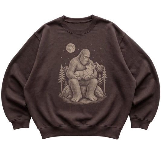 Bigfoot and Corgi Sweatshirt in Dark Chocolate