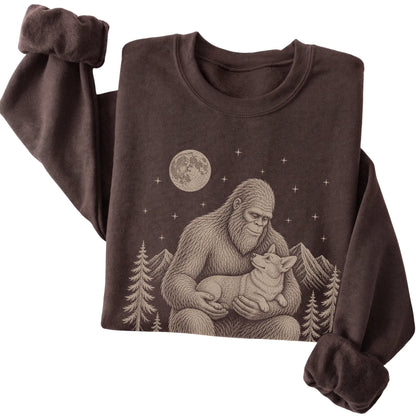 Folded Bigfoot and Corgi Sweatshirt in Dark Chocolate