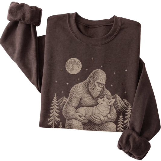 Folded Bigfoot and Corgi Sweatshirt in Dark Chocolate