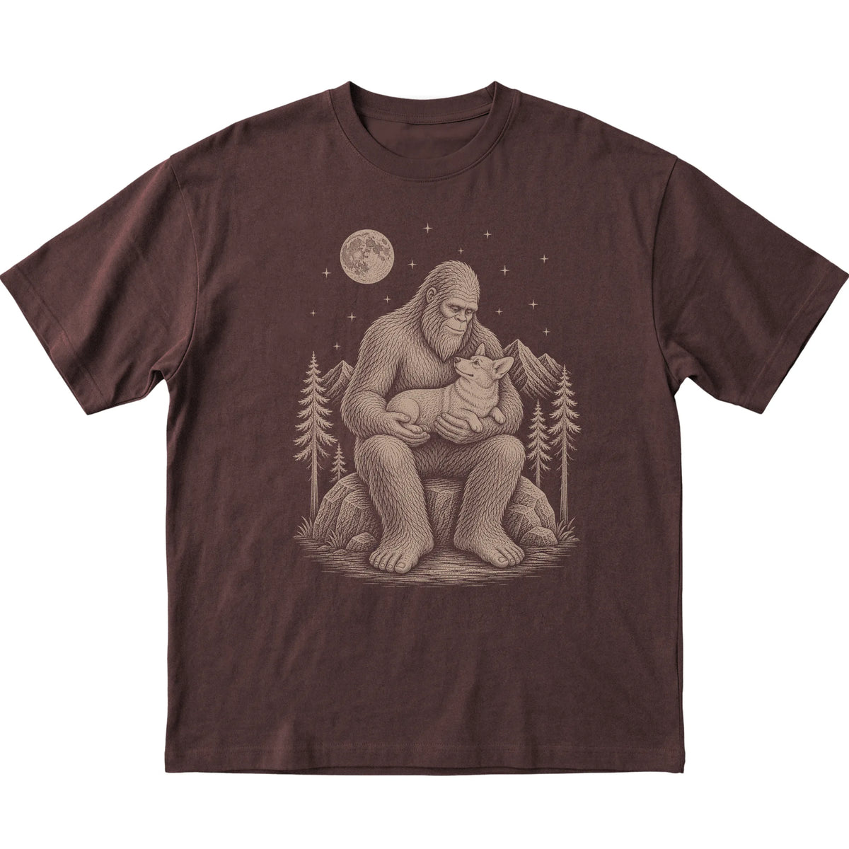 Bigfoot and Corgi T-Shirt in Dark Chocolate