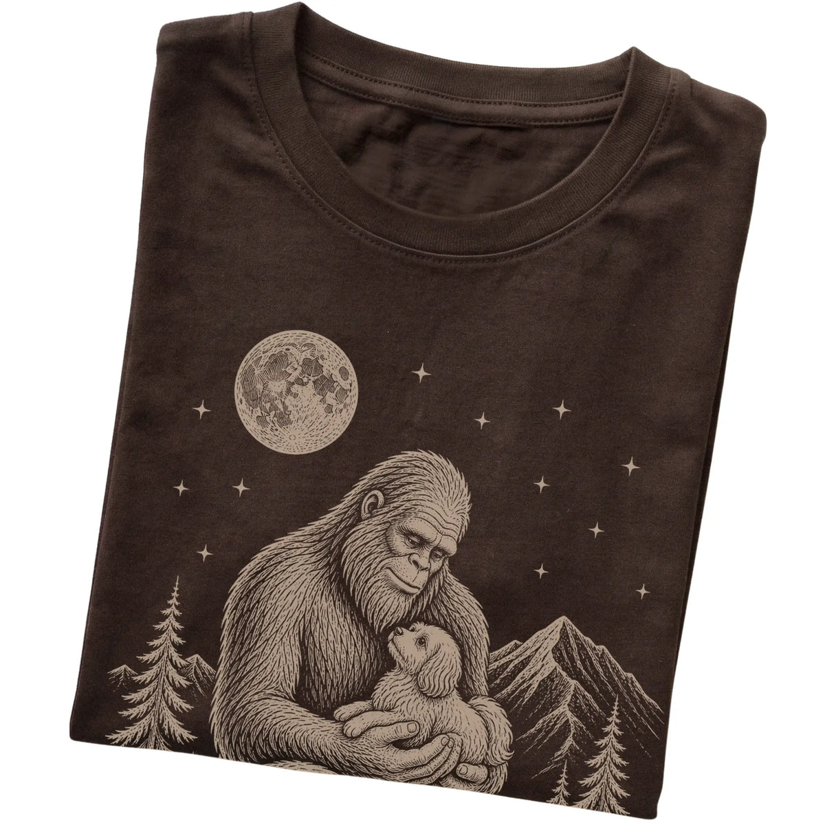 Folded Bigfoot and Havanese T-Shirt in Dark Chocolate