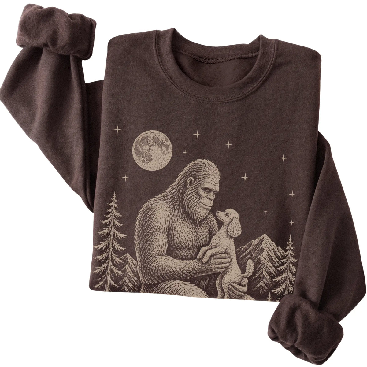 Folded Bigfoot and Poodle Sweatshirt in Dark Chocolate