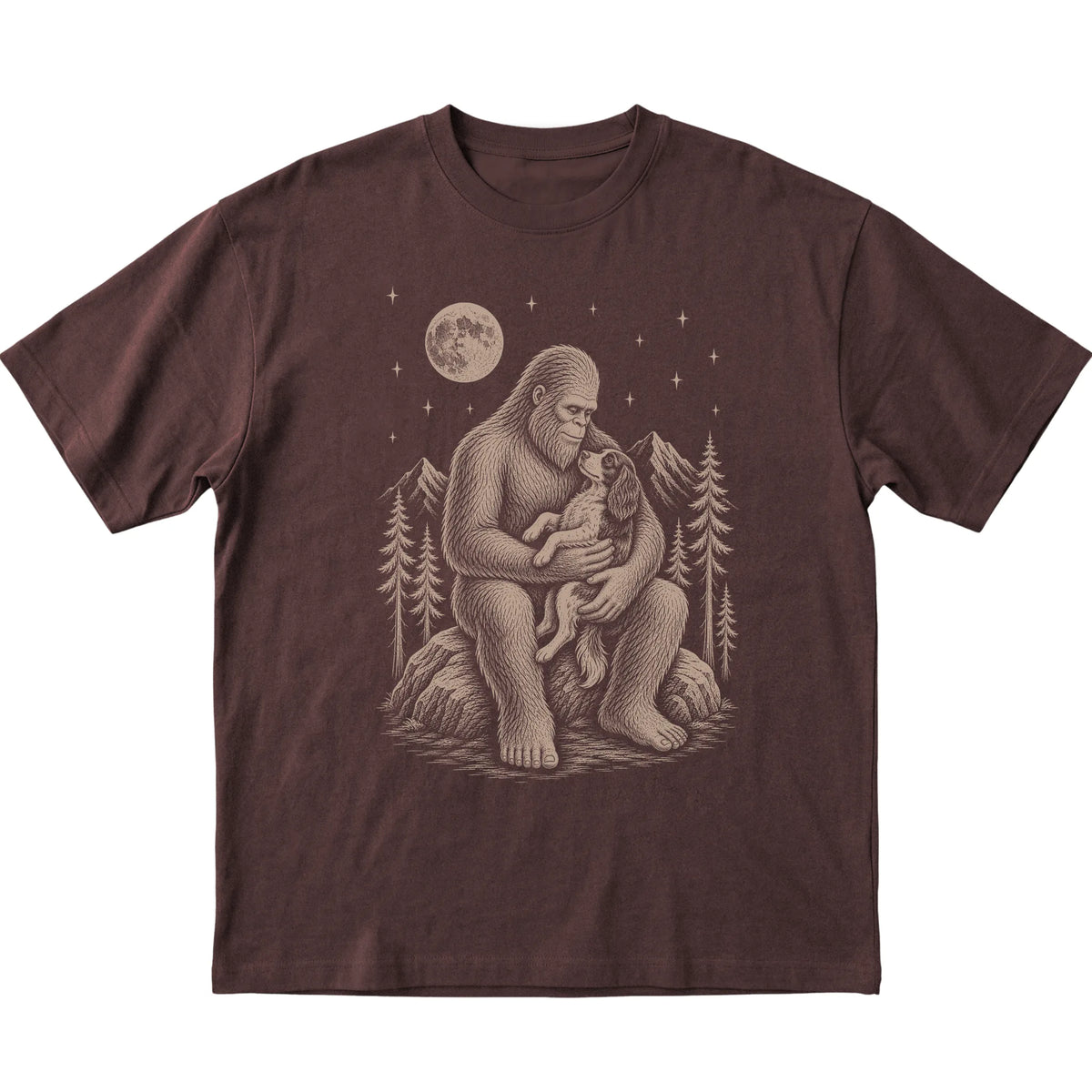 Bigfoot and Springer Spaniel T-Shirt in Dark Chocolate