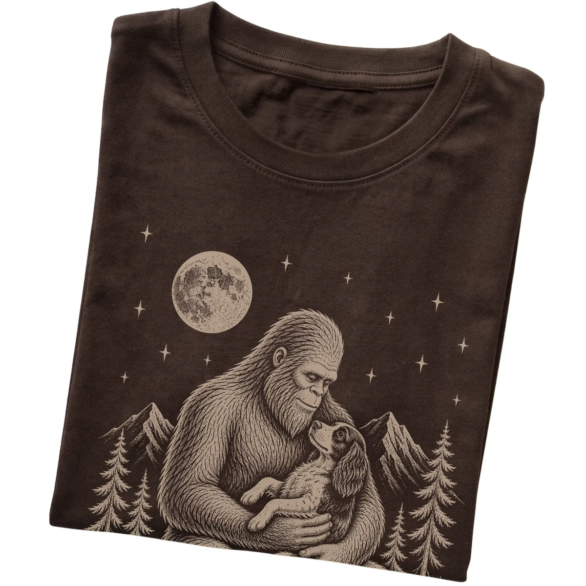 Folded Bigfoot and Springer Spaniel T-Shirt in Dark Chocolate