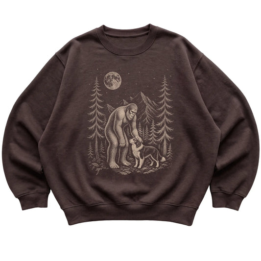 Border Collie and Bigfoot Sweatshirt in Dark Chocolate