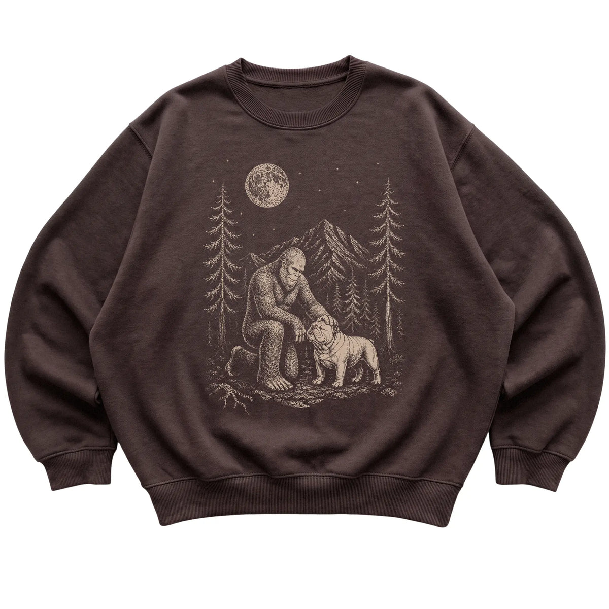 Bulldog and Bigfoot Sweatshirt in Dark Chocolate