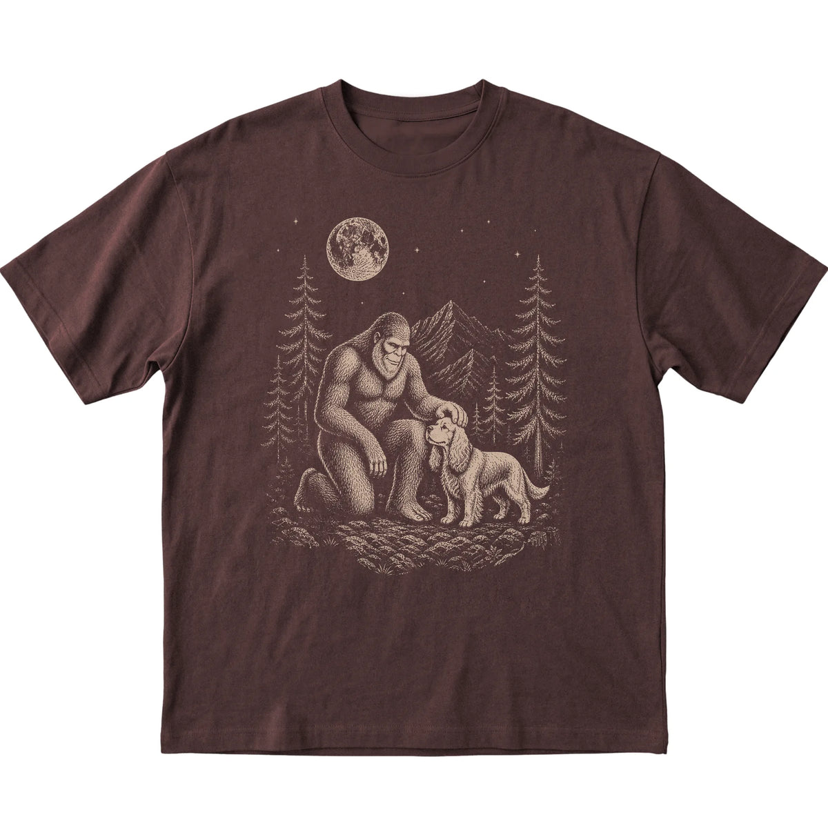 Cocker Spaniel and Bigfoot T-Shirt in Dark Chocolate
