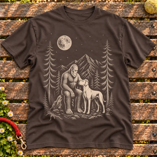 Great Dane Bigfoot Petting on a Dark Chocolate T-shirt, shown flat