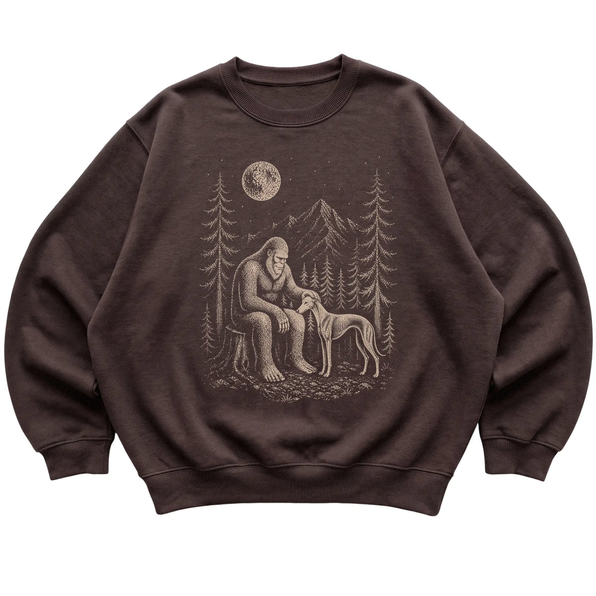 Greyhound and Bigfoot Sweatshirt in Dark Chocolate