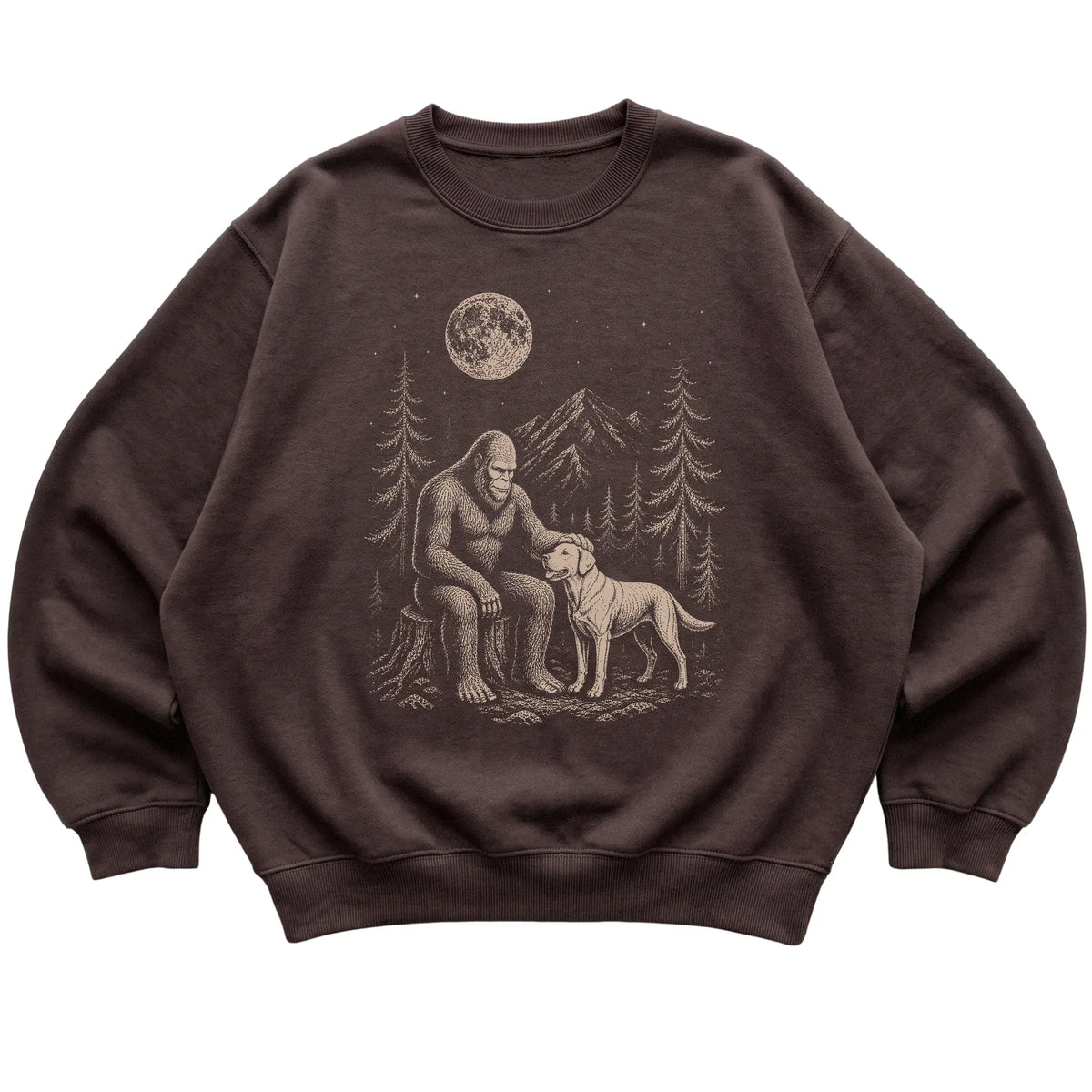 Labrador Retriever and Bigfoot Sweatshirt in Dark Chocolate