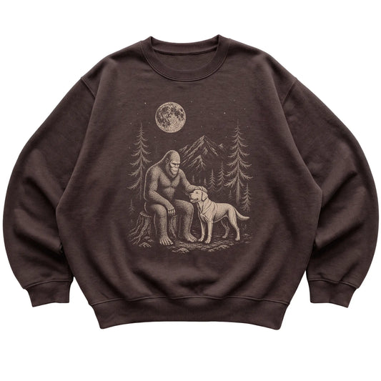Labrador Retriever and Bigfoot Sweatshirt in Dark Chocolate