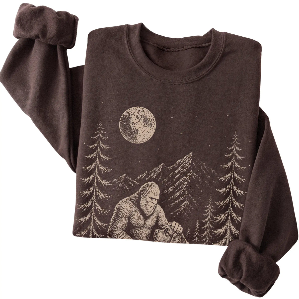 Folded Newfie and Bigfoot Sweatshirt in Dark Chocolate