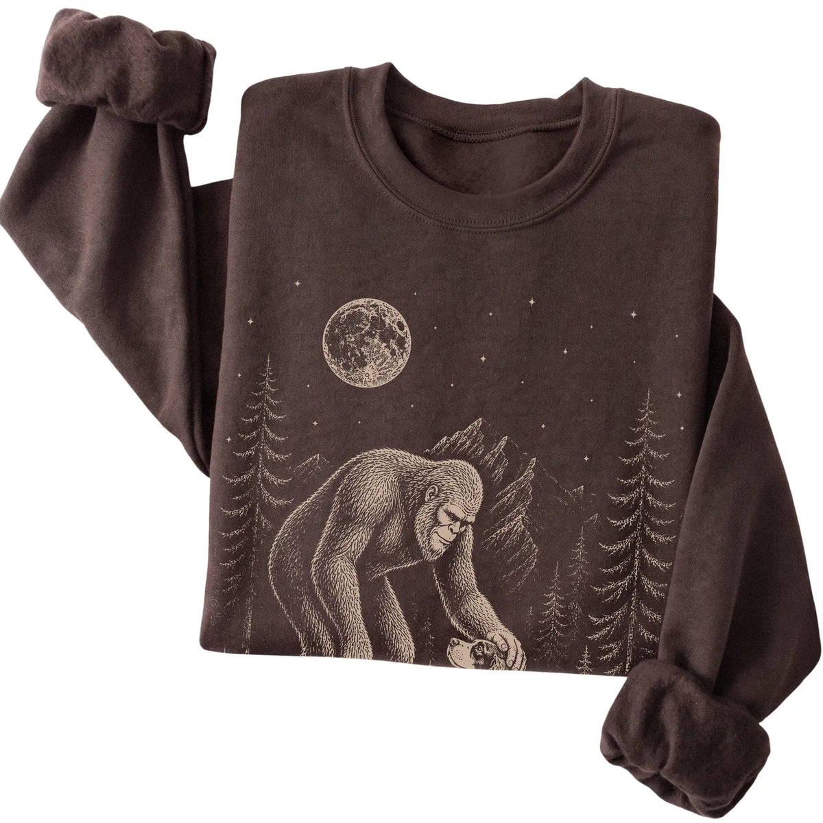 Folded Springer Spaniel and Bigfoot Sweatshirt in Dark Chocolate