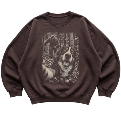 Dark Chocolate Bernese Mountain Dog Bigfoot selfie sweatshirt, full garment view