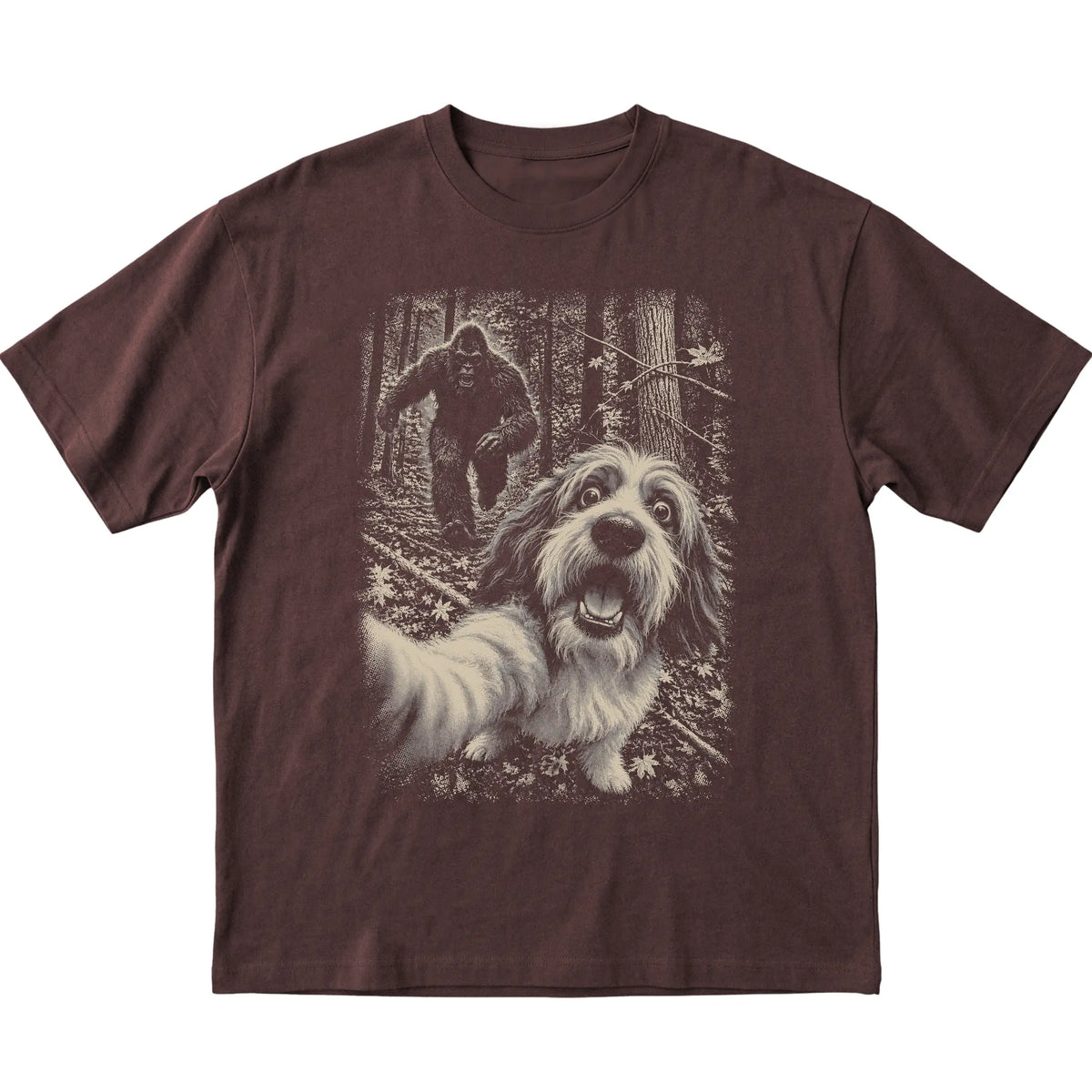 Dark Chocolate Havanese Bigfoot selfie T-shirt, full garment view