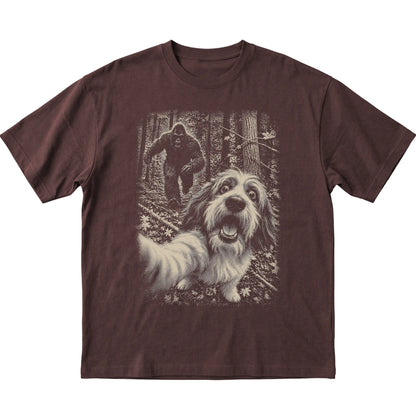 Dark Chocolate Havanese Bigfoot selfie T-shirt, full garment view
