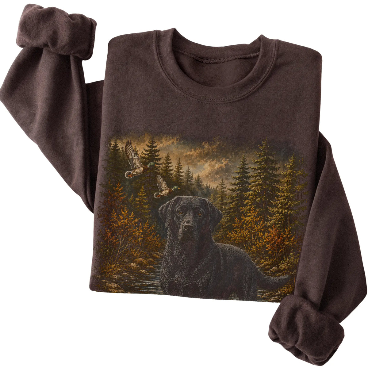 Black Lab Duck Hunting Sweatshirt in Dark Chocolate