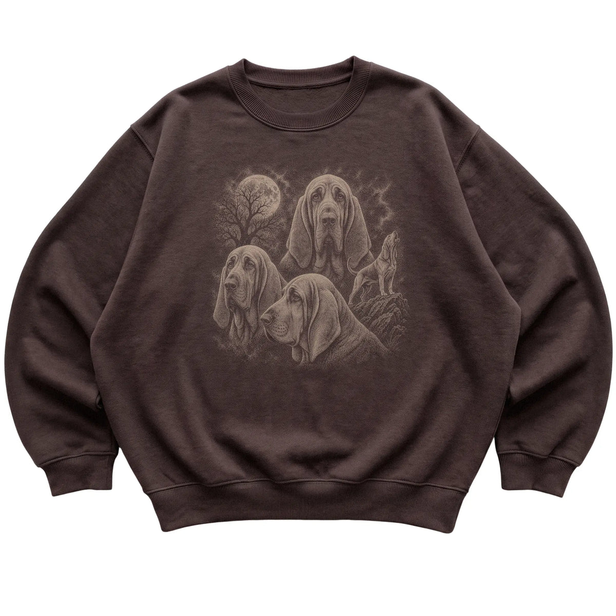 Bloodhound 90s Moon Sweatshirt in Dark Chocolate — flat lay