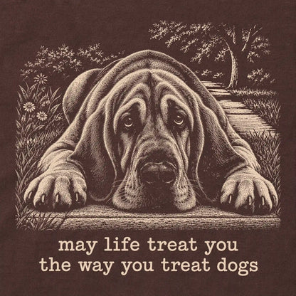 Bloodhound Karma Softstyle T-shirt in Dark Chocolate — Design Detail