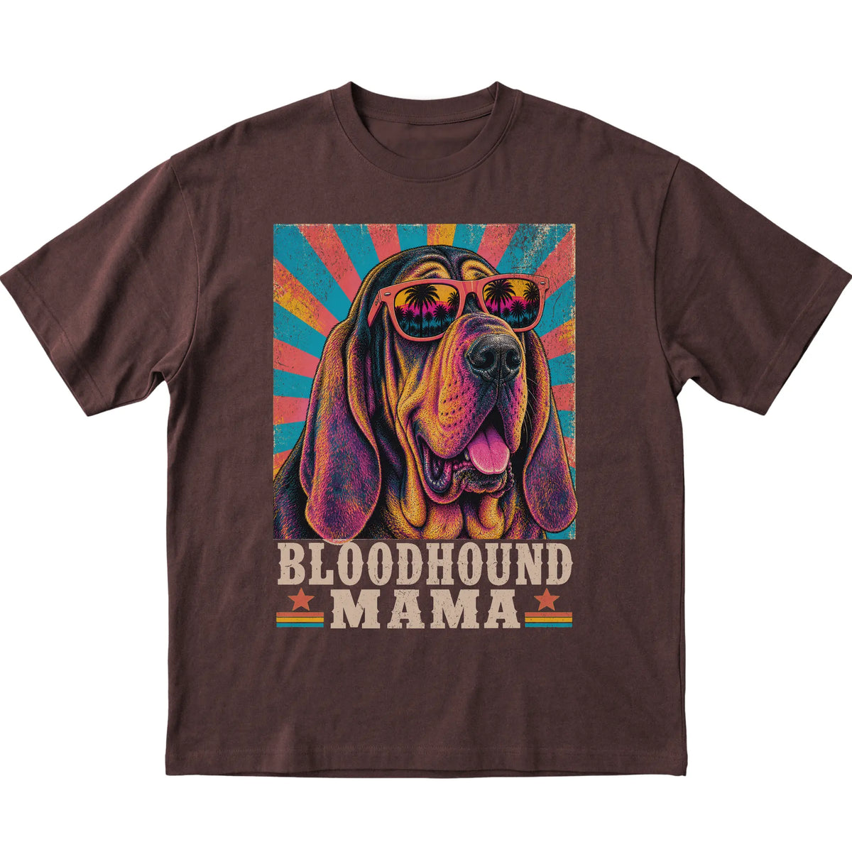 Retro Bloodhound Mama design on a Dark Chocolate softstyle T-shirt